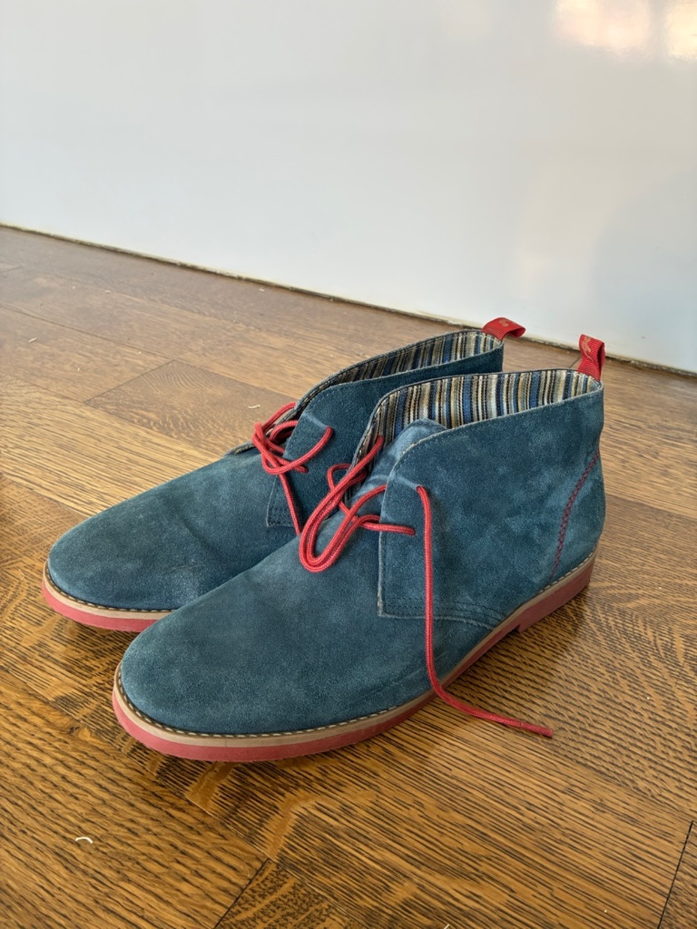 Teal Suede Chukka Boots with Red Accents